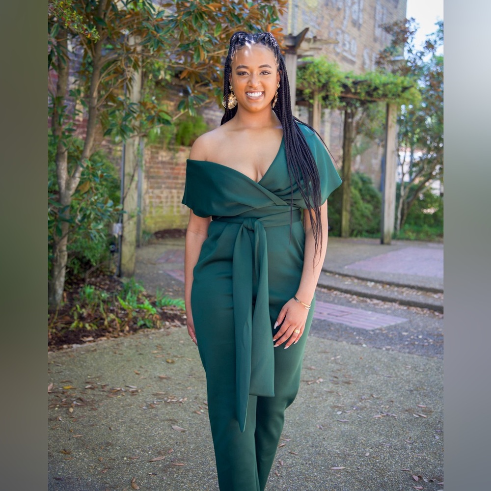 Green occasion jumpsuit. Size 8